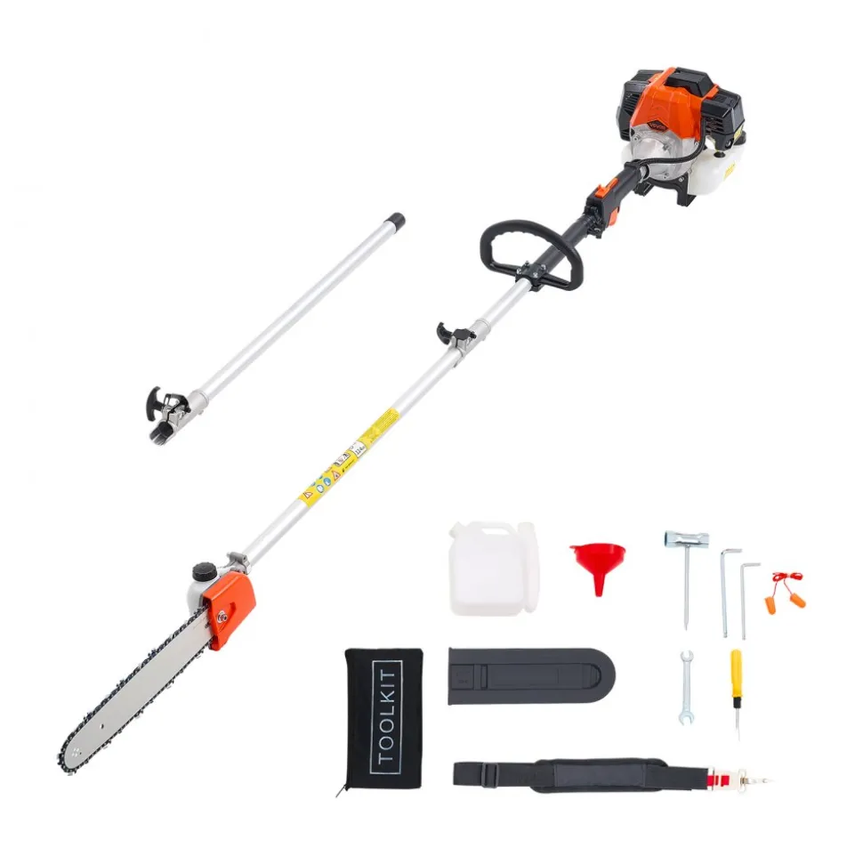 VEVOR Gas Pole Saw, 43CC 2 Stroke Gas Powered Pole Saws with 12 in Cutting Bar, Cordless Tree Trimmer with Rotatable Head, 7.1 to 12 ft Extendable, Powerful Chainsaw for Tree Trimming Pruning