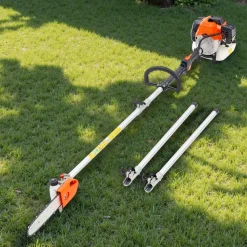 VEVOR Gas Pole Saw, 43CC 2 Stroke Gas Powered Pole Saws with 10 in Cutting Bar, Cordless Tree Trimmer with Rotatable Head, 6.9 to 11.8 ft Extendable, Powerful Chainsaw for Tree Trimming Pruning