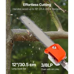 VEVOR Gas Pole Saw, 25CC 2 Stroke Gas Powered Pole Saws with 12 in Cutting Bar, Cordless Tree Trimmer with 23 fl.oz Fuel Tank, 7 to 12 ft Extendable, Powerful Chainsaw for Tree Trimming Pruning