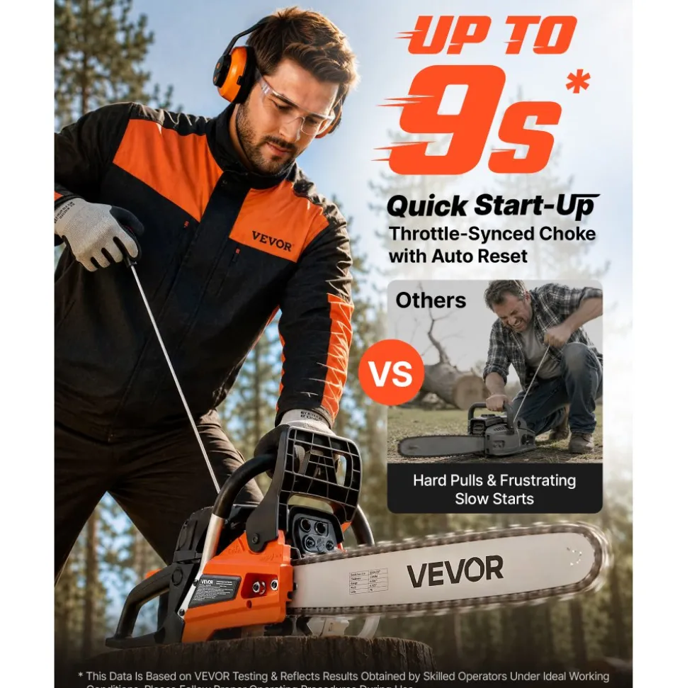 VEVOR Gas Powered Chainsaw 20 & 22 Inch 62CC 3.8HP 2 Stroke Engine Saw, for Wood Cutting, Tree Trimming & Land Clearing, Throttle-Synced Choke, Power Chain Saw with Non-Slip Handle & Dual Tanks