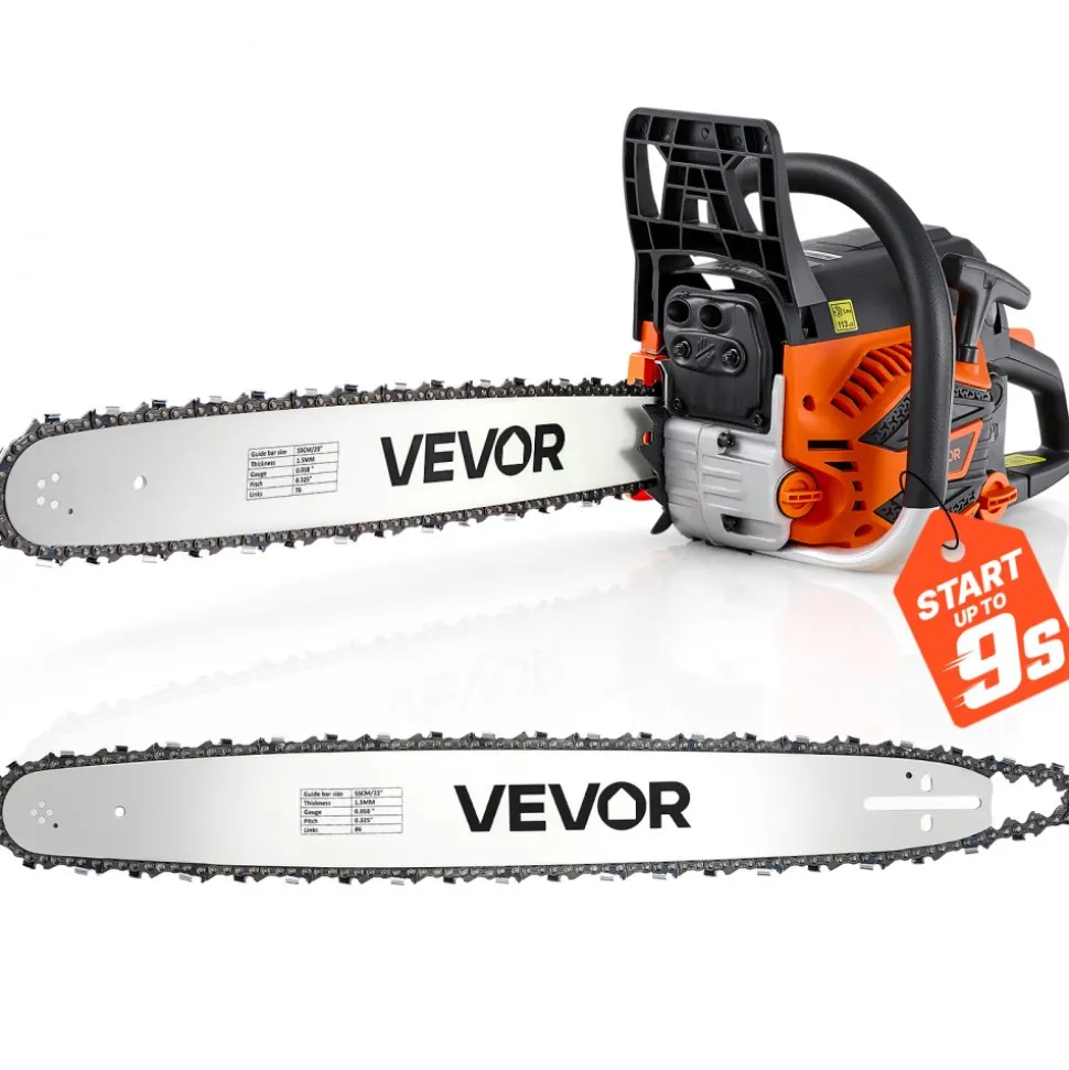 VEVOR Gas Powered Chainsaw 20 & 22 Inch 62CC 3.8HP 2 Stroke Engine Saw, for Wood Cutting, Tree Trimming & Land Clearing, Throttle-Synced Choke, Power Chain Saw with Non-Slip Handle & Dual Tanks