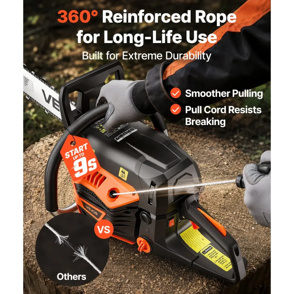 VEVOR Gas Powered Chainsaw 20 & 22 Inch 62CC 3.8HP 2 Stroke Engine Saw, for Wood Cutting, Tree Trimming & Land Clearing, Throttle-Synced Choke, Power Chain Saw with Non-Slip Handle & Dual Tanks