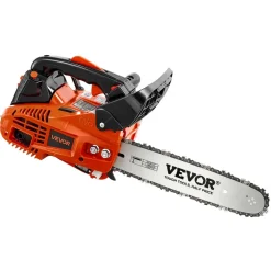 VEVOR Gas Powered Chainsaw 12 Inch 25.4CC 1HP 2 Stroke Engine Gas Chainsaw, for Wood Cutting, Tree Trimming & Land Clearing, Throttle-Synced Choke, Power Chain Saw with Non-Slip Handle & Dual Tanks