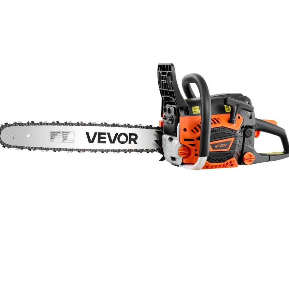 VEVOR Gas Powered Chainsaw 18 Inch 52CC 2.55HP 2 Stroke Engine Gas Chainsaw, for Wood Cutting, Tree Trimming & Land Clearing, Throttle-Synced Choke, Power Chain Saw with Non-Slip Handle & Dual Tanks