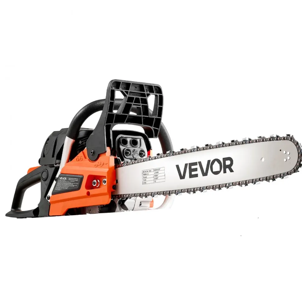 VEVOR Gas Powered Chainsaw 20 Inch 62CC 3.8HP 2 Stroke Engine Gas Chainsaw, for Wood Cutting, Tree Trimming & Land Clearing, Throttle-Synced Choke, Power Chain Saw with Non-Slip Handle & Dual Tanks