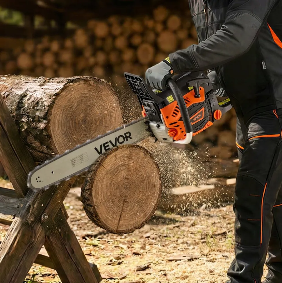 VEVOR Gas Powered Chainsaw 20 Inch 62CC 3.8HP 2 Stroke Engine Gas Chainsaw, for Wood Cutting, Tree Trimming & Land Clearing, Throttle-Synced Choke, Power Chain Saw with Non-Slip Handle & Dual Tanks