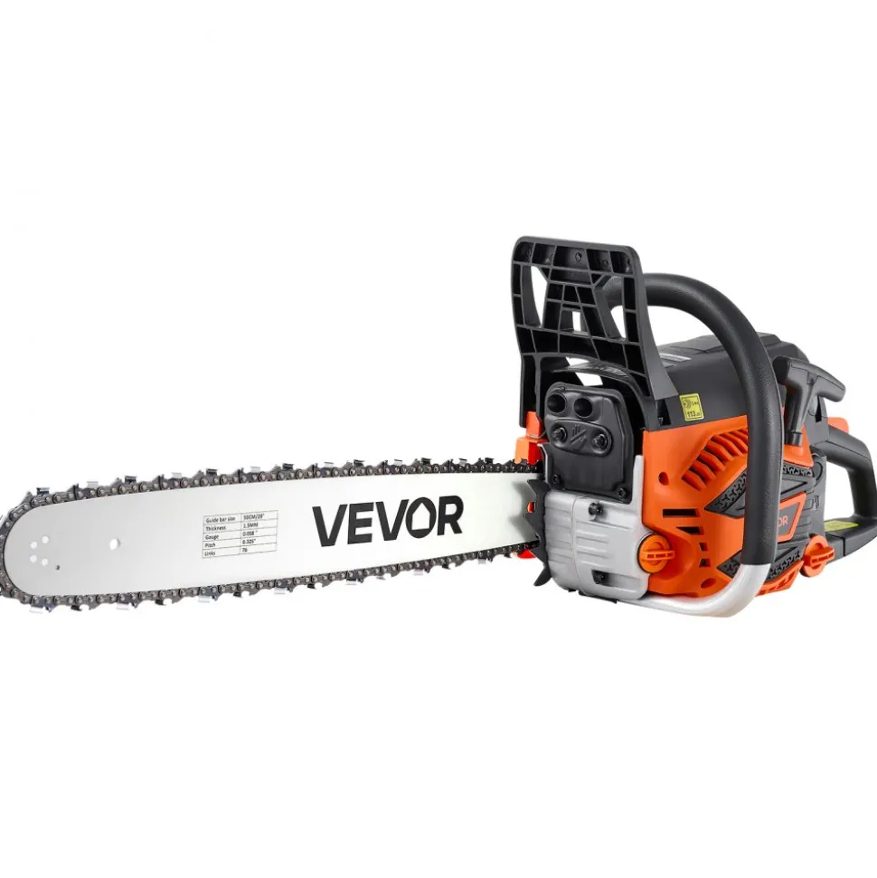 VEVOR Gas Powered Chainsaw 20 Inch 62CC 3.8HP 2 Stroke Engine Gas Chainsaw, for Wood Cutting, Tree Trimming & Land Clearing, Throttle-Synced Choke, Power Chain Saw with Non-Slip Handle & Dual Tanks