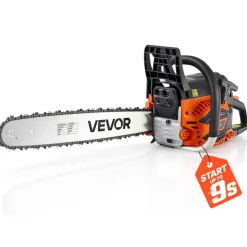 VEVOR Gas Powered Chainsaw 20 Inch 62CC 3.8HP 2 Stroke Engine Gas Chainsaw, for Wood Cutting, Tree Trimming & Land Clearing, Throttle-Synced Choke, Power Chain Saw with Non-Slip Handle & Dual Tanks