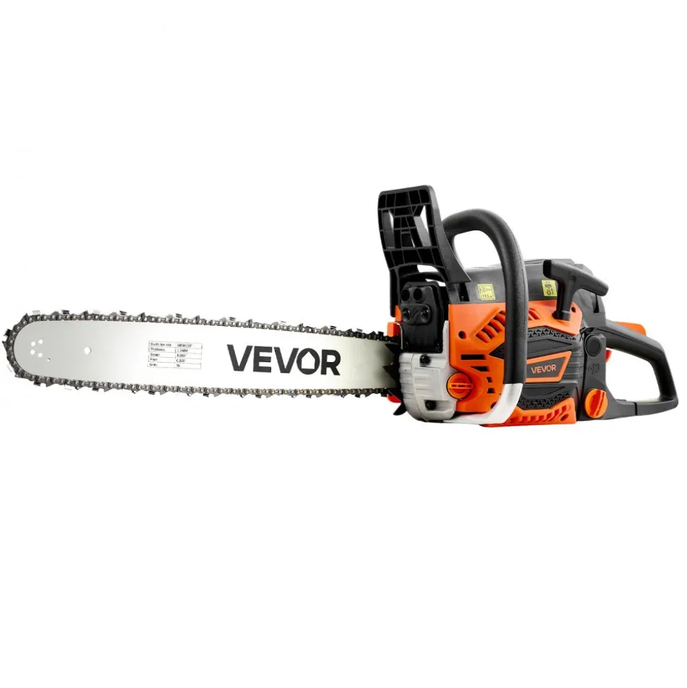 VEVOR Gas Powered Chainsaw 20 Inch 62CC 3.8HP 2 Stroke Engine Gas Chainsaw, for Wood Cutting, Tree Trimming & Land Clearing, Throttle-Synced Choke, Power Chain Saw with Non-Slip Handle & Dual Tanks