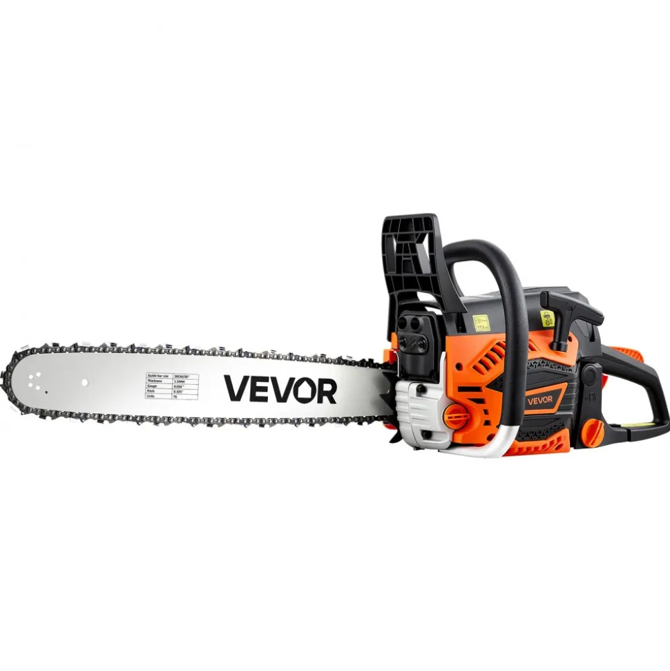 VEVOR Gas Powered Chainsaw 20 Inch 58CC 3.22HP 2 Stroke Engine Gas Chainsaw, for Wood Cutting, Tree Trimming & Land Clearing, Throttle-Synced Choke, Power Chain Saw with Non-Slip Handle & Dual Tanks