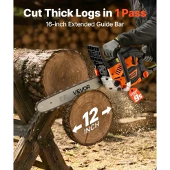 VEVOR Gas Powered Chainsaw 16 Inch 40CC 1.75HP 2 Stroke Engine Gas Chainsaw, for Wood Cutting, Tree Trimming & Land Clearing, Throttle-Synced Choke, Power Chain Saw with Non-Slip Handle & Dual Tanks