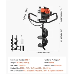VEVOR Gas Powered Post Hole Digger, 52cc Post Hole Auger with 6