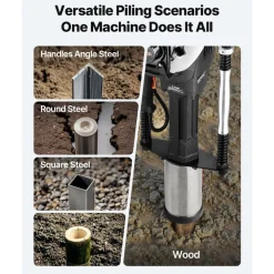 VEVOR Gas Powered T Post Driver, 37.7cc 4-Stroke Engine Efficient Post Pounder with 3 Piling Sleeves, Vibration-Reducing Handle, Heavy Duty Fence Pile Driver for Farm, Orchard, Road Work, Landscaping