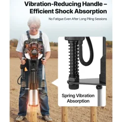 VEVOR Gas Powered T Post Driver, 37.7cc 4-Stroke Engine Efficient Post Pounder with 3 Piling Sleeves, Vibration-Reducing Handle, Heavy Duty Fence Pile Driver for Farm, Orchard, Road Work, Landscaping