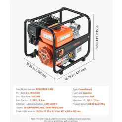 VEVOR Gas Powered Water Pump, 2 in, 142 GPM 7HP Semi Trash Water Transfer Pump Portable, Gasoline Engine with 25 ft Discharge Hose, Heavy Duty Frame, Cast Iron Impeller, for Irrigation, Ponds, Pools