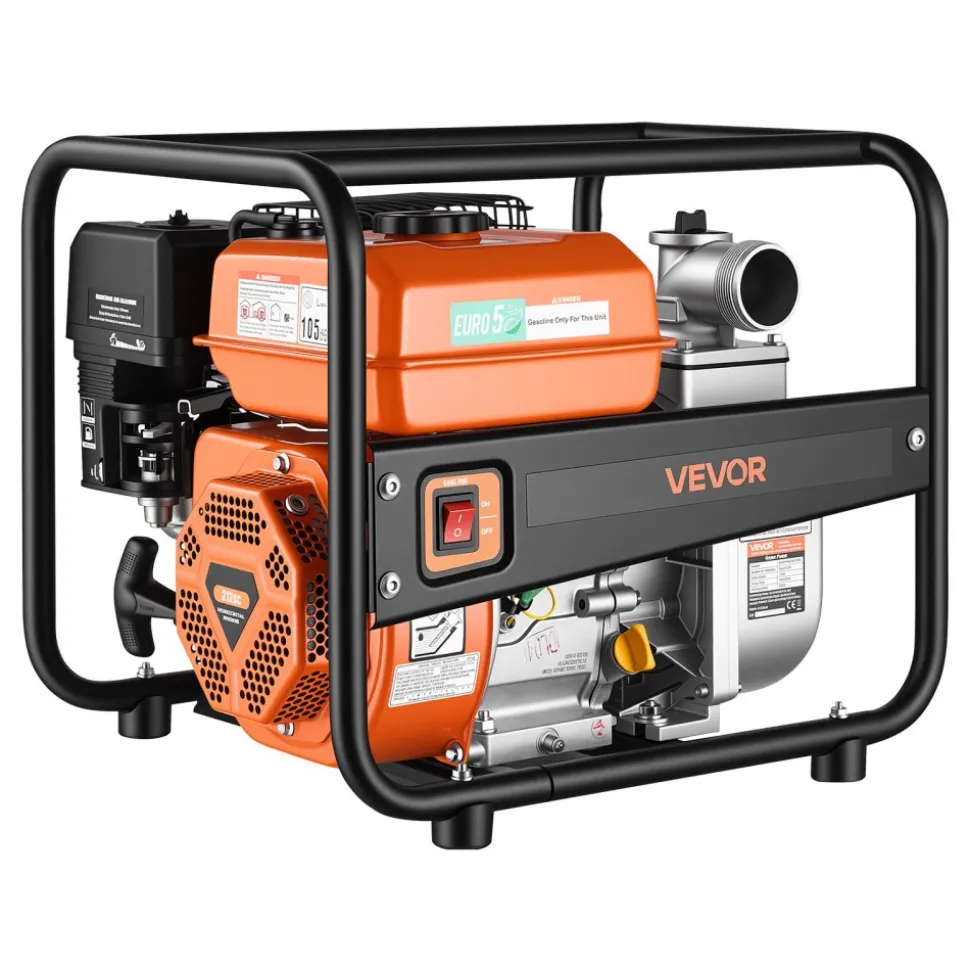 VEVOR Gas Powered Water Pump, 2 in, 142 GPM 7HP Semi Trash Water Transfer Pump Portable, Gasoline Engine with 25 ft Discharge Hose, Heavy Duty Frame, Cast Iron Impeller, for Irrigation, Ponds, Pools