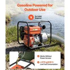 VEVOR Gas Powered Water Pump, 4 in, 422 GPM 8.3HP Semi Trash Water Transfer Pump Portable, Gasoline Engine with 25 ft Discharge Hose, Heavy Duty Frame, Cast Iron Impeller, for Irrigation, Ponds, Pools