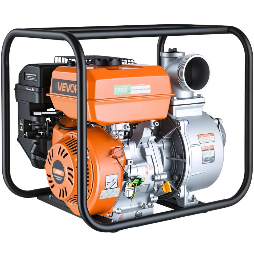VEVOR Gas Powered Water Pump, 4 in, 422 GPM 8.3HP Semi Trash Water Transfer Pump Portable, Gasoline Engine with 25 ft Discharge Hose, Heavy Duty Frame, Cast Iron Impeller, for Irrigation, Ponds, Pools