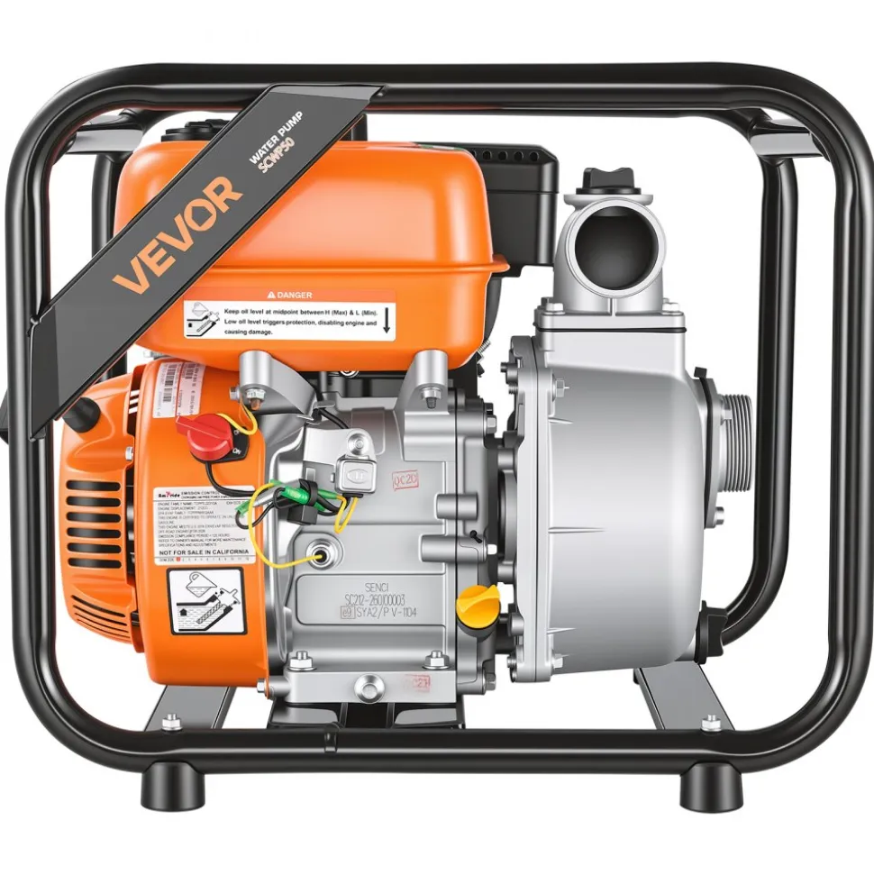 VEVOR Gas Powered Water Pump, 2 in, 132 GPM 7HP Semi Trash Water Transfer Pump Portable, Gasoline Engine with 25 ft Discharge Hose, Heavy Duty Frame, Cast Iron Impeller, for Irrigation, Ponds, Pools