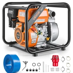 VEVOR Gas Powered Water Pump, 2 in, 132 GPM 7HP Semi Trash Water Transfer Pump Portable, Gasoline Engine with 25 ft Discharge Hose, Heavy Duty Frame, Cast Iron Impeller, for Irrigation, Ponds, Pools