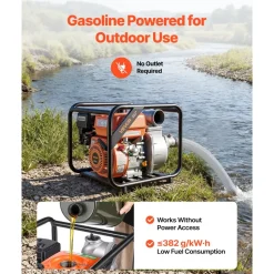 VEVOR Gas Powered Water Pump, 3 in, 242 GPM 7HP Semi Trash Water Transfer Pump Portable, Gasoline Engine with 25 ft Discharge Hose, Heavy Duty Frame, Cast Iron Impeller, for Irrigation, Ponds, Pools