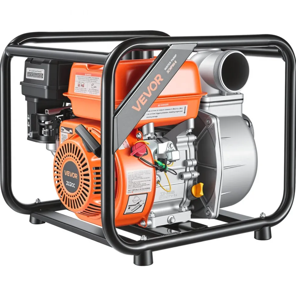 VEVOR Gas Powered Water Pump, 3 in, 242 GPM 7HP Semi Trash Water Transfer Pump Portable, Gasoline Engine with 25 ft Discharge Hose, Heavy Duty Frame, Cast Iron Impeller, for Irrigation, Ponds, Pools