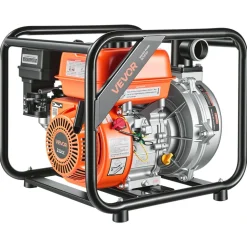 VEVOR Gas Powered Water Pump, 2 in, 128 GPM 6HP Semi Trash Water Transfer Pump Portable, Gasoline Engine with 25 ft Discharge Hose, Heavy Duty Frame, Cast Iron Impeller, for Irrigation, Ponds, Pools