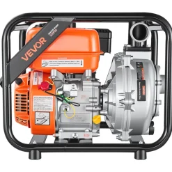 VEVOR Gas Powered Water Pump, 2 in, 128 GPM 6HP Semi Trash Water Transfer Pump Portable, Gasoline Engine with 25 ft Discharge Hose, Heavy Duty Frame, Cast Iron Impeller, for Irrigation, Ponds, Pools