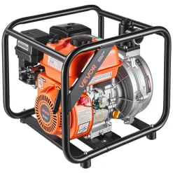 VEVOR Gas Powered Water Pump, 2 in, 128 GPM 6HP Semi Trash Water Transfer Pump Portable, Gasoline Engine with 25 ft Discharge Hose, Heavy Duty Frame, Cast Iron Impeller, for Irrigation, Ponds, Pools
