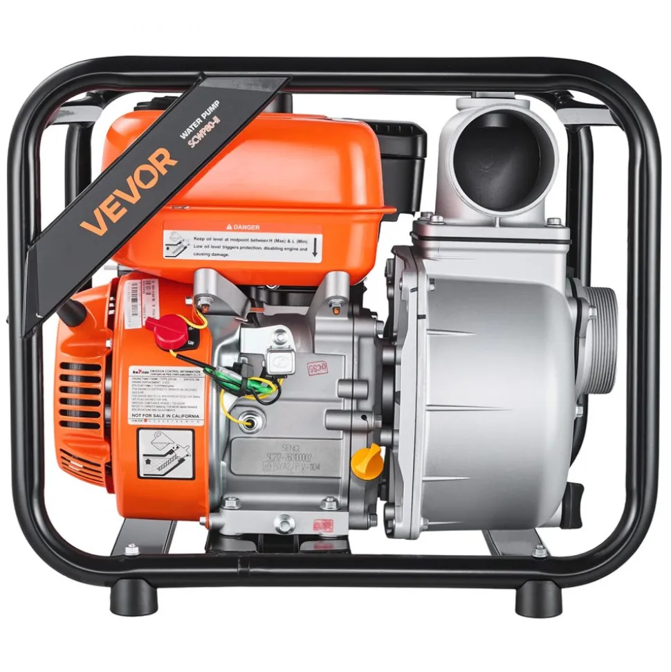 VEVOR Gas Powered Water Pump, 3 in, 264 GPM 7HP Semi Trash Water Transfer Pump Portable, Gasoline Engine with 25 ft Discharge Hose, Heavy Duty Frame, Cast Iron Impeller, for Irrigation, Ponds, Pools