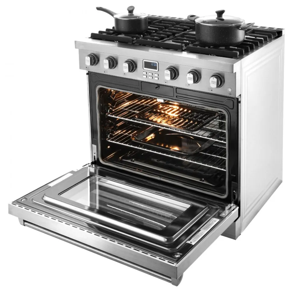 VEVOR Gas Range Oven, 35.9 Inches Width, Freestanding Stainless Steel Stove and Oven with 6 Sealed Cooktop Burners, Easy Reach Racks, Halogen Light, 6.0 Cu. Ft. Capacity, for Apartment, Home, Kitchen