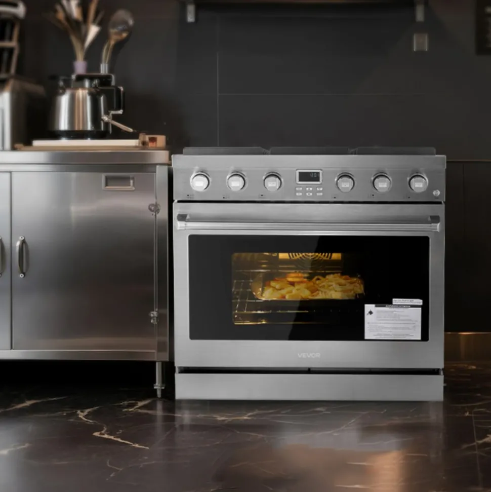 VEVOR Gas Range Oven, 35.9 Inches Width, Freestanding Stainless Steel Stove and Oven with 6 Sealed Cooktop Burners, Easy Reach Racks, Halogen Light, 6.0 Cu. Ft. Capacity, for Apartment, Home, Kitchen