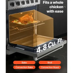 VEVOR Gas Range Oven, 30 Inches Width, Freestanding Stainless Steel Stove and Oven with 5 Sealed Cooktop Burners, Easy Reach Racks, 4.8 Cu. Ft. Capacity, for Apartment, Home, Kitchen