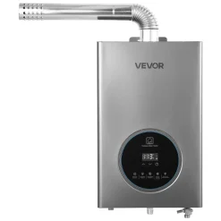VEVOR Gas Tankless Water Heater, 4.3Gal Indoor 100000 BTU Instant Hot Water Heater, Smart Temperature Control & Clear LED Display & Multiple Security Protections for Whole House,Silver Gray