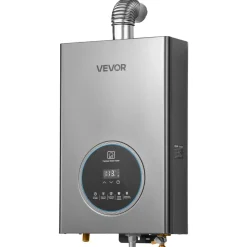 VEVOR Gas Tankless Water Heater, 4.3Gal Indoor 100000 BTU Instant Hot Water Heater, Smart Temperature Control & Clear LED Display & Multiple Security Protections for Whole House,Silver Gray