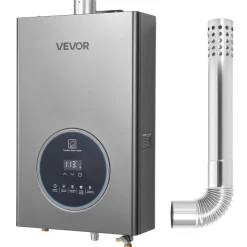 VEVOR Gas Tankless Water Heater, 4.3Gal Indoor 100000 BTU Instant Hot Water Heater, Smart Temperature Control & Clear LED Display & Multiple Security Protections for Whole House,Silver Gray