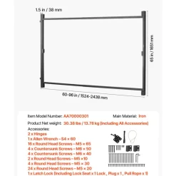 VEVOR Gate Building Kit, Fits 60 to 96 in Wide Openings, Up from 6 to 7 ft High Fence, Adjustable Gate Building Kit, Anti Sag Full Gate Frame Kit with Latch Lock, Screw, for Wooden Fence, Iron, Black