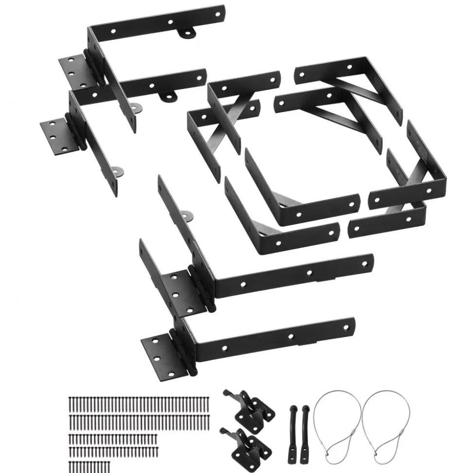 VEVOR Gate Corner Brace Bracket, 2 Sets, Anti Sag Gate Frame Hardware Kit, Gate Frame Brace Bracket with Latch Lock, Screws, for Shed Doors, Corral Gates, Driveway Gates, Wood Windows, Iron, Black