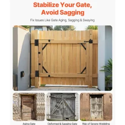 VEVOR Gate Corner Brace Bracket, 2 Sets, Anti Sag Gate Frame Hardware Kit, Gate Frame Brace Bracket with Latch Lock, Screws, for Shed Doors, Corral Gates, Driveway Gates, Wood Windows, Iron, Black