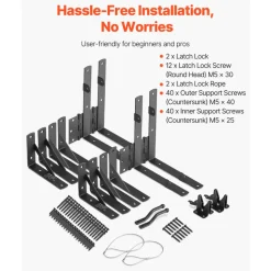 VEVOR Gate Corner Brace Bracket, 2 Sets, Anti Sag Gate Frame Hardware Kit, Gate Frame Brace Bracket with Latch Lock, Screws, for Shed Doors, Corral Gates, Driveway Gates, Wood Windows, Iron, Black