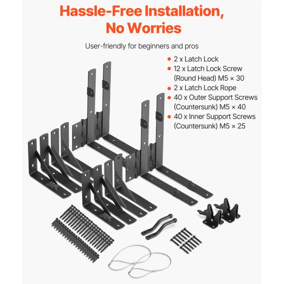 VEVOR Gate Corner Brace Bracket, 2 Sets, Anti Sag Gate Frame Hardware Kit, Gate Frame Brace Bracket with Latch Lock, Screws, for Shed Doors, Corral Gates, Driveway Gates, Wood Windows, Iron, Black