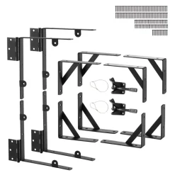 VEVOR Gate Corner Brace Bracket, 2 Sets, Anti Sag Gate Frame Hardware Kit, Gate Frame Brace Bracket with Latch Lock, Screws, for Shed Doors, Corral Gates, Driveway Gates, Wood Windows, Iron, Black