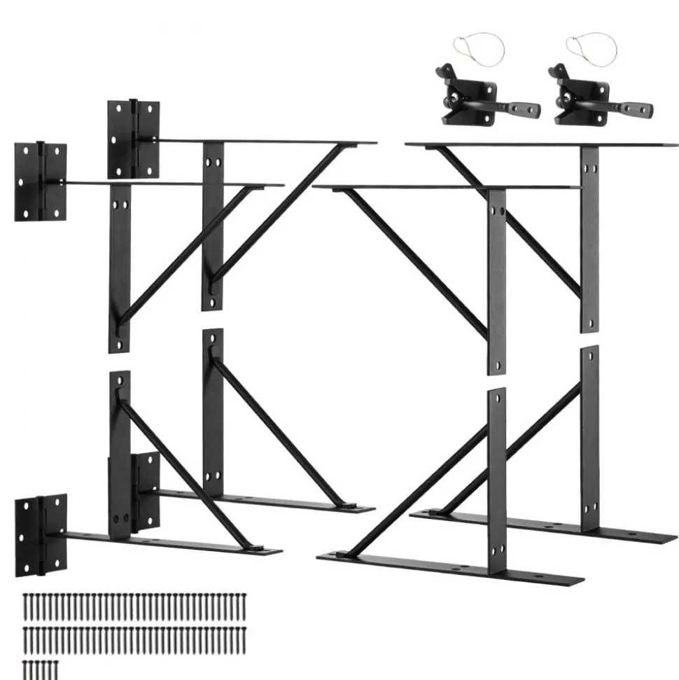VEVOR Gate Corner Brace Bracket, 2 Sets, Anti Sag Gate Frame Hardware Kit, Gate Frame Brace Bracket with Latch Lock, Screws, for Shed Doors, Corral Gates, Driveway Gates, Stable Gates, Iron, Black