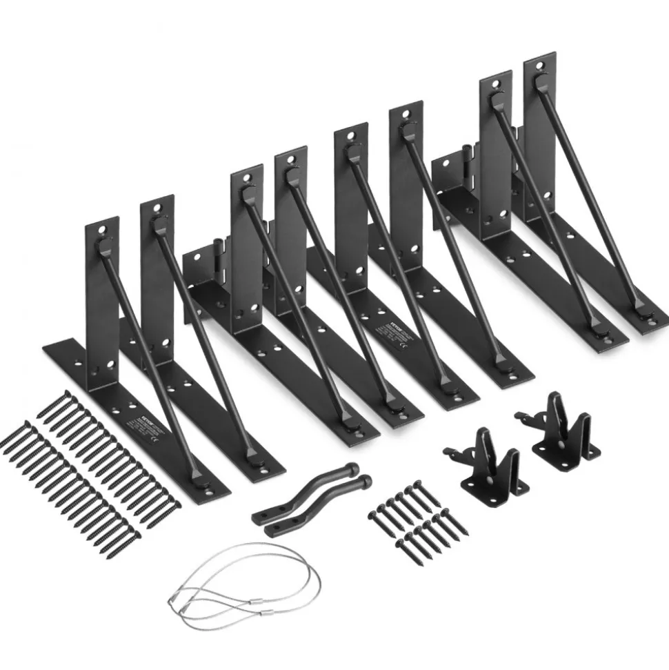 VEVOR Gate Corner Brace Bracket, 2 Sets, Anti Sag Gate Frame Hardware Kit, Gate Frame Brace Bracket with Latch Lock, Screws, for Shed Doors, Corral Gates, Driveway Gates, Stable Gates, Iron, Black
