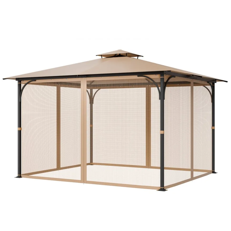 VEVOR Gazebo Netting Replacement, Fit Most 10 x 12 x 7.3 FT Gazebo, Outdoor Garden Gazebo Net, 4-Panel Sidewall Mesh Gazebo Curtain, Patio Midge Netting with Double Zipper, Canopy Screen (Netting Only)