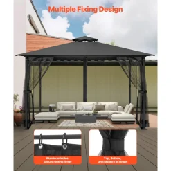 VEVOR Gazebo Netting Replacement, Fit Most 10 x 13 x 6.8 FT Gazebo Curtain, Outdoor Garden Net, 4-Panel Sidewall Mesh Net, Patio Midge Netting with Double Zipper, Canopy Screen (Netting Only)