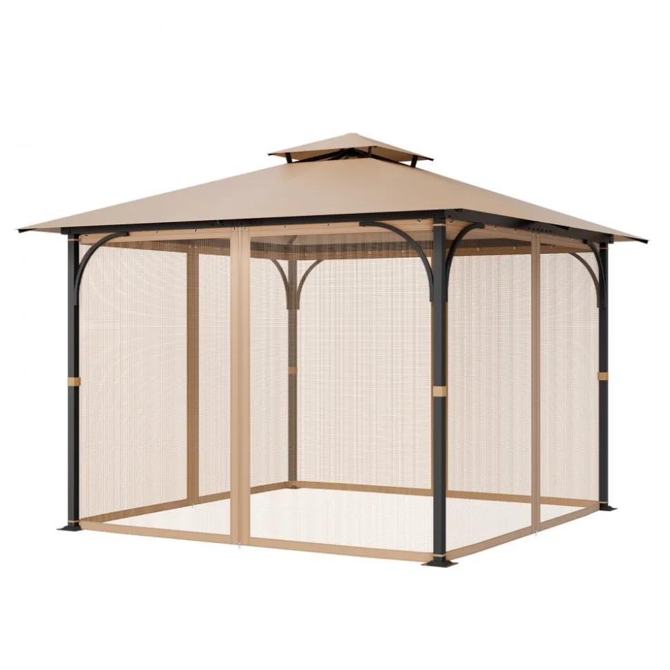 VEVOR Gazebo Netting Replacement, Fit Most 10 x 10 x 7 FT Gazebo Curtain, Outdoor Garden Net, 4-Panel Sidewall Mesh Net, Patio Midge Netting with Double Zipper, Canopy Screen (Netting Only)