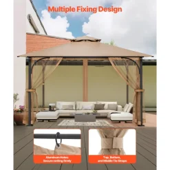VEVOR Gazebo Netting Replacement, Fit Most 10 x 10 x 7 FT Gazebo Curtain, Outdoor Garden Net, 4-Panel Sidewall Mesh Net, Patio Midge Netting with Double Zipper, Canopy Screen (Netting Only)