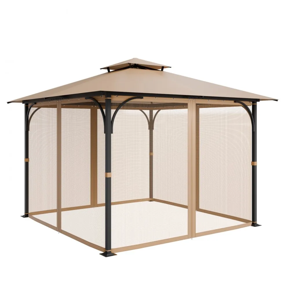 VEVOR Gazebo Netting Replacement, Fit Most 10 x 10 x 7 FT Gazebo Curtain, Outdoor Garden Net, 4-Panel Sidewall Mesh Net, Patio Midge Netting with Double Zipper, Canopy Screen (Netting Only)
