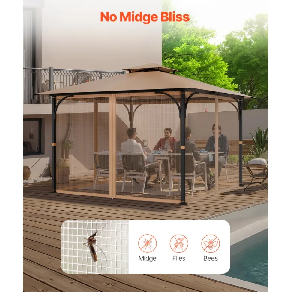 VEVOR Gazebo Netting Replacement, Fit Most 10 x 10 x 7 FT Gazebo Curtain, Outdoor Garden Net, 4-Panel Sidewall Mesh Net, Patio Midge Netting with Double Zipper, Canopy Screen (Netting Only)